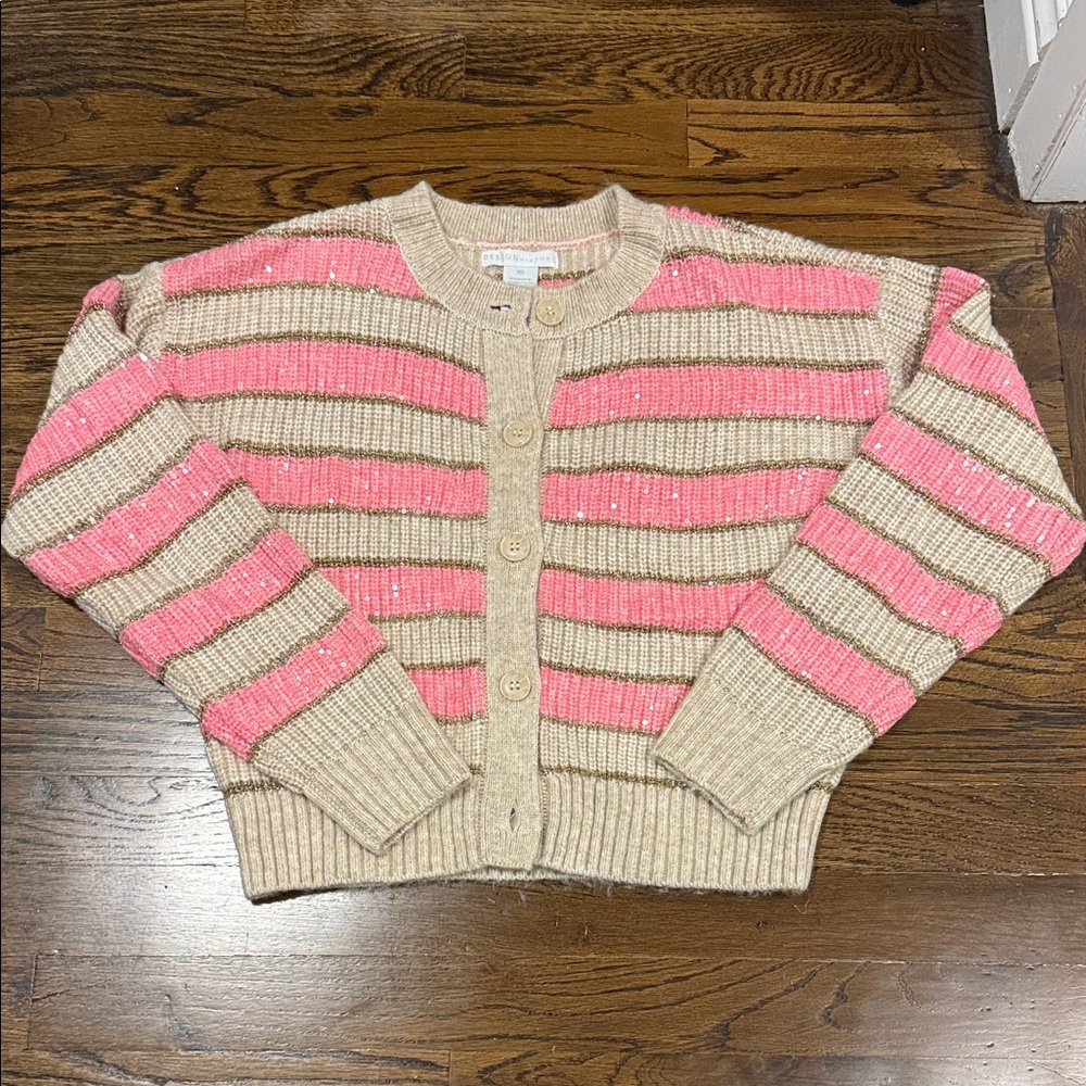 Design History Pink and Tan Striped Cardigan — XS